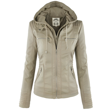Janene - Casual, Weatherproof Leather Jacket with Hood for Women