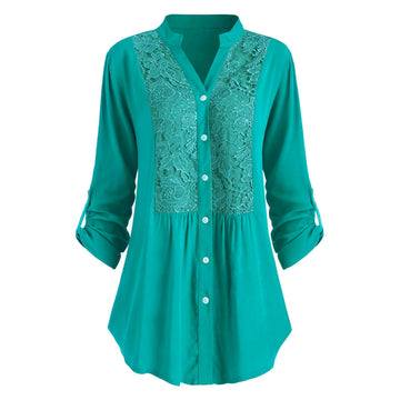 Delaney - Comfortable Long Blouse with Lace Trim for Women