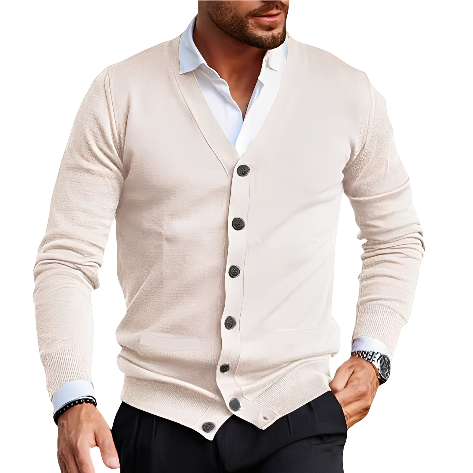 Kyler - Elegant Cardigan with Button Placket for Men
