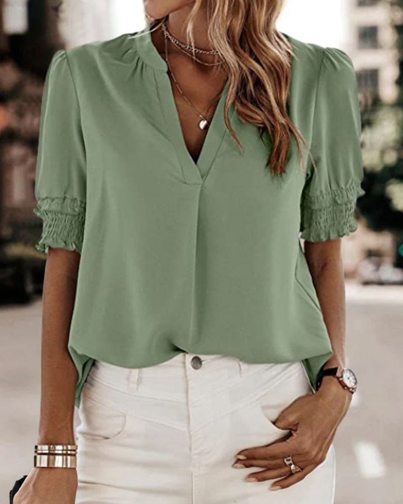 Sophia – Blouse with V-Neck and Short Sleeves