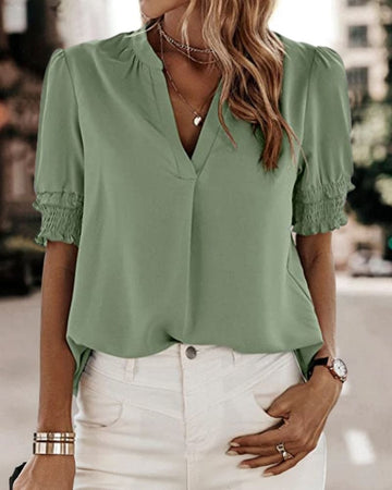Sophia – Blouse with V-Neck and Short Sleeves