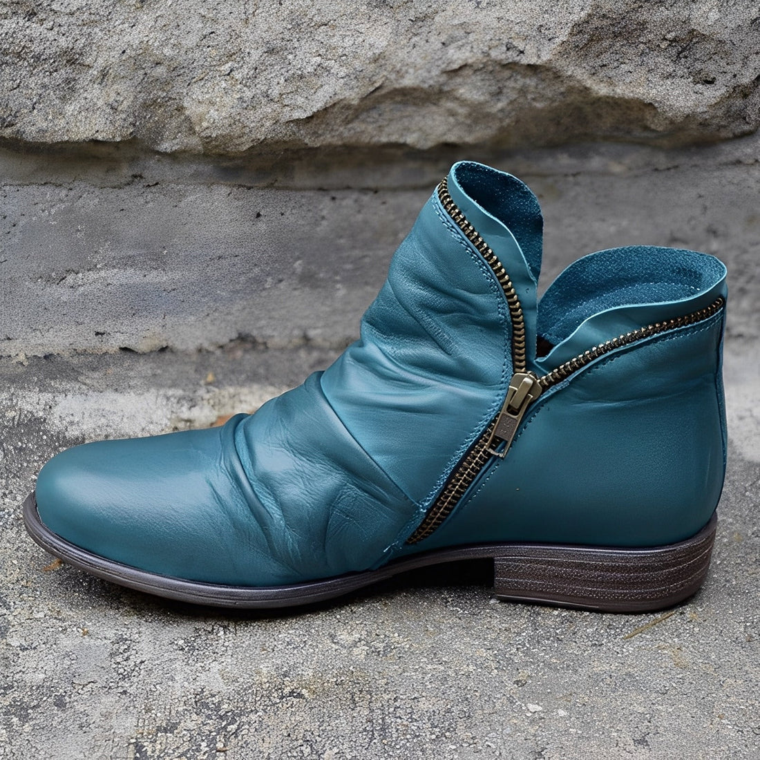 Veronica - Retro Leather Boots with Zipper for Women