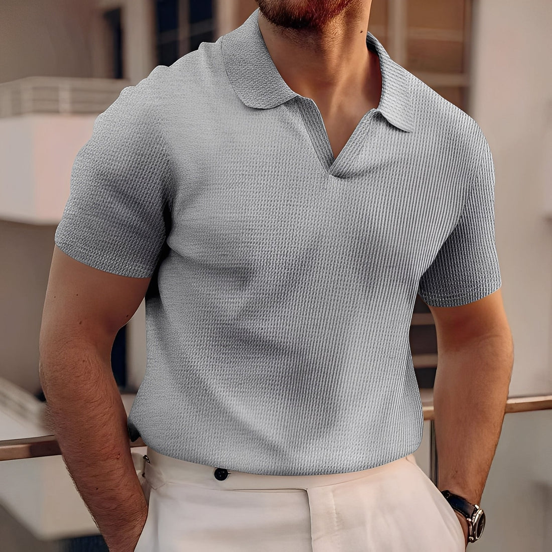 Harley - Simple Short Sleeve Waffle Polo Shirt for Men
