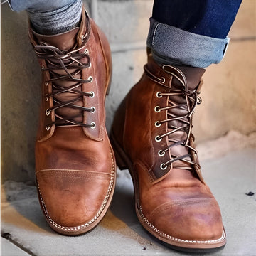 Jaydon - Retro Leather Boots with Round Toe for Men