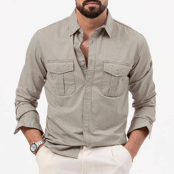 Dennis - Classic Long Sleeve Shirt with Pockets for Men