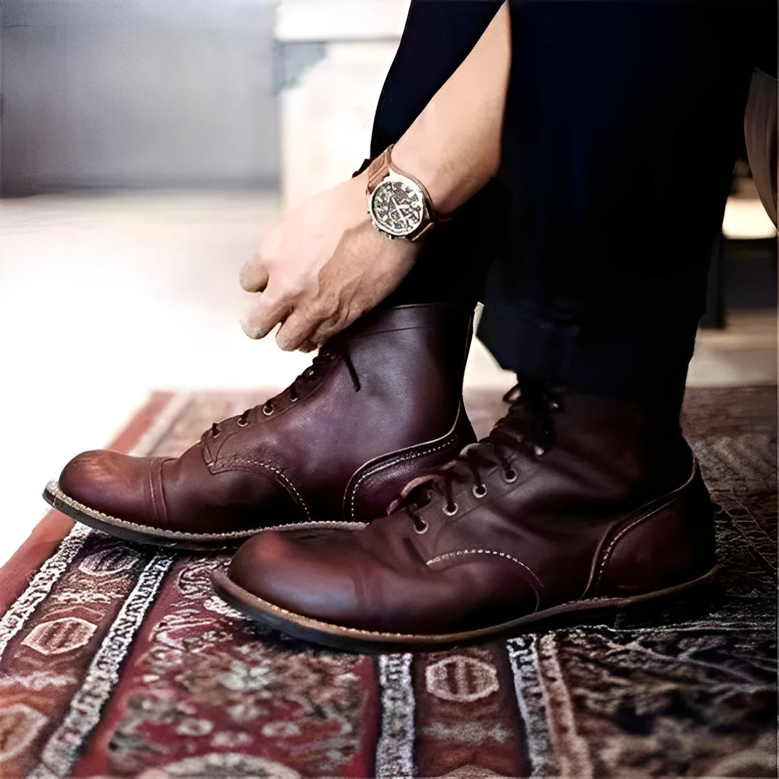 Jaydon - Retro Leather Boots with Round Toe for Men