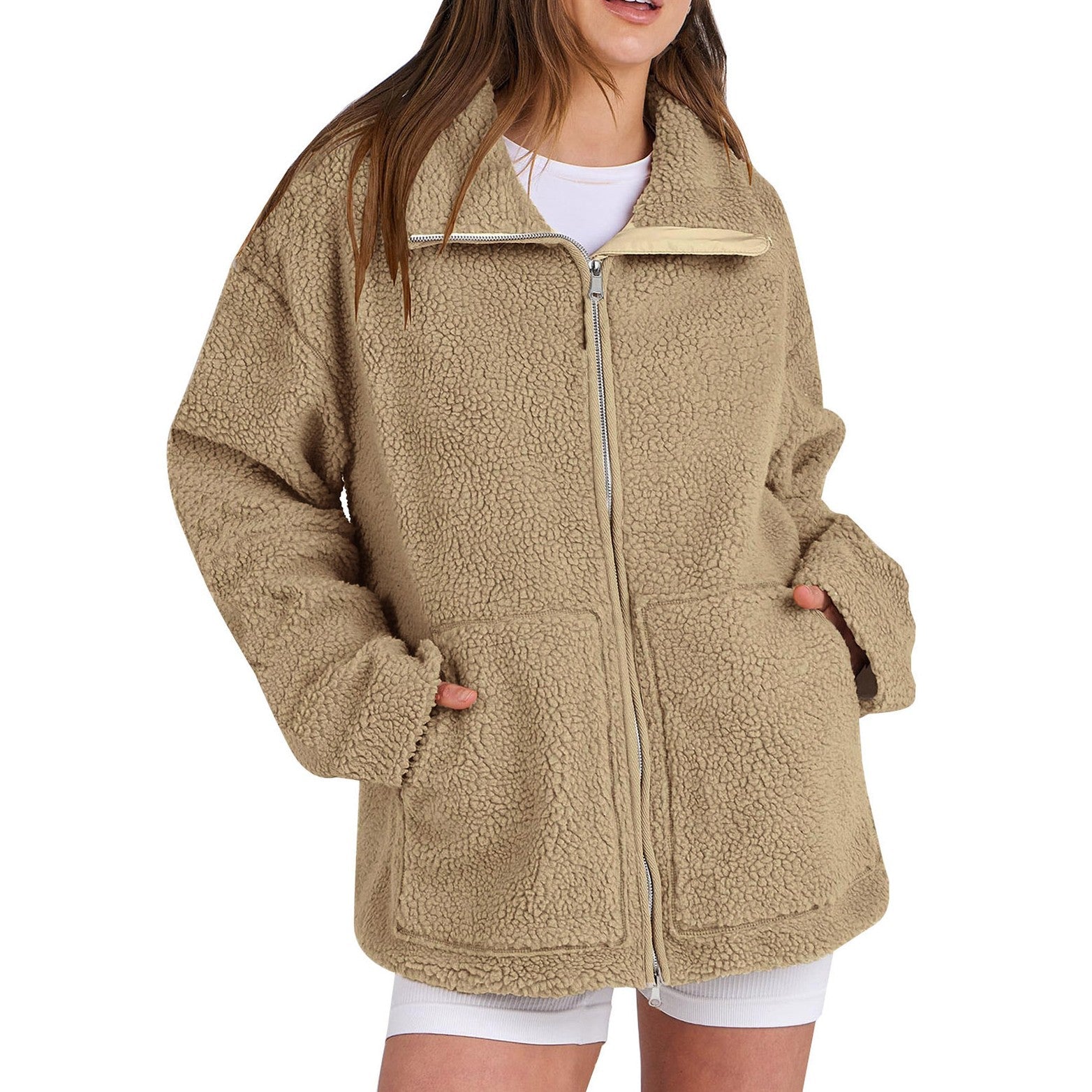 Adamina - Loose Wool Coat with Turtleneck for Women