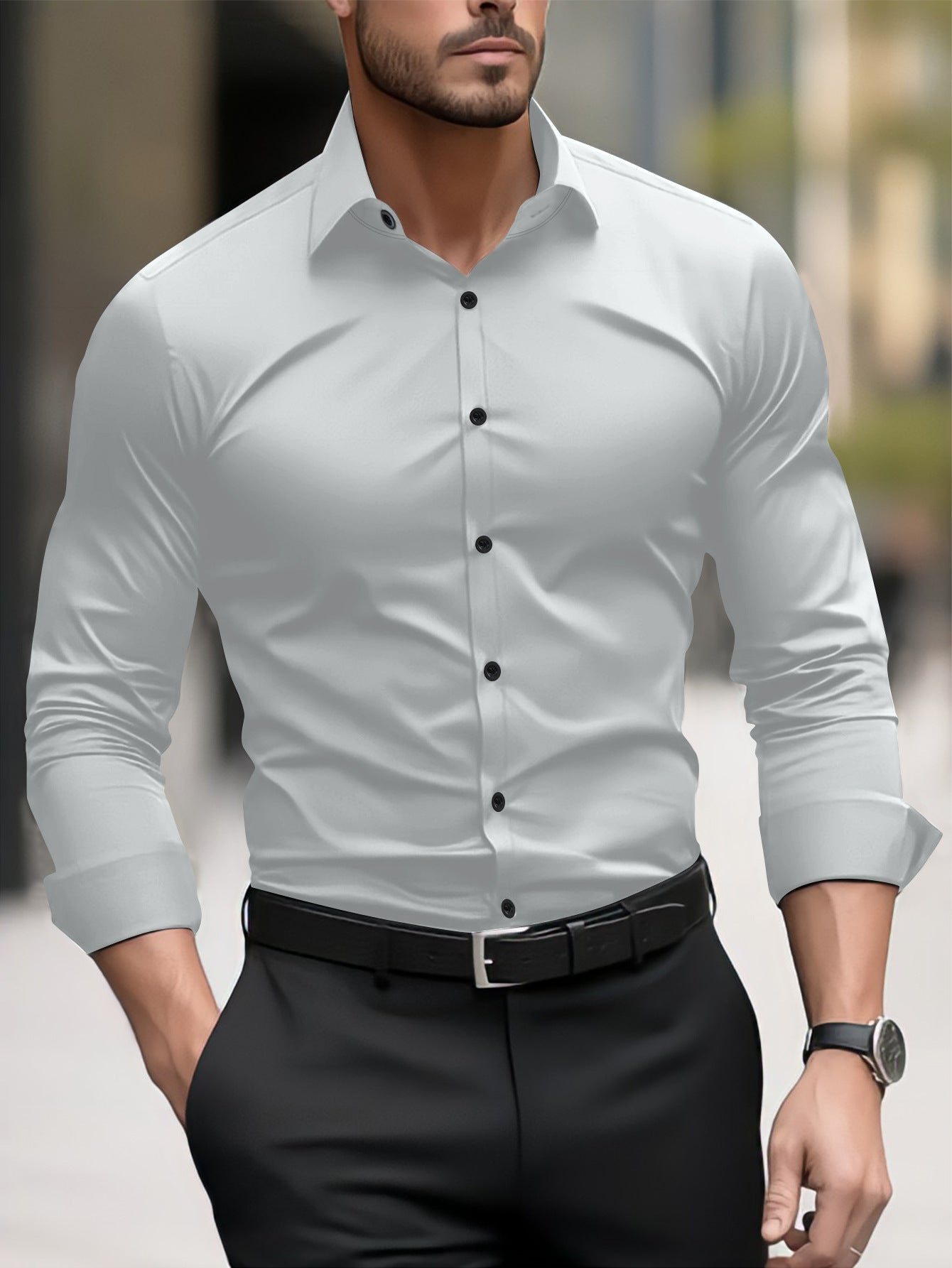 Thomas - Casual Business Shirt with Notch Collar for Men