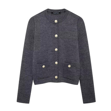 Zinnia - Casual Cardigan with Golden Button Placket for Women