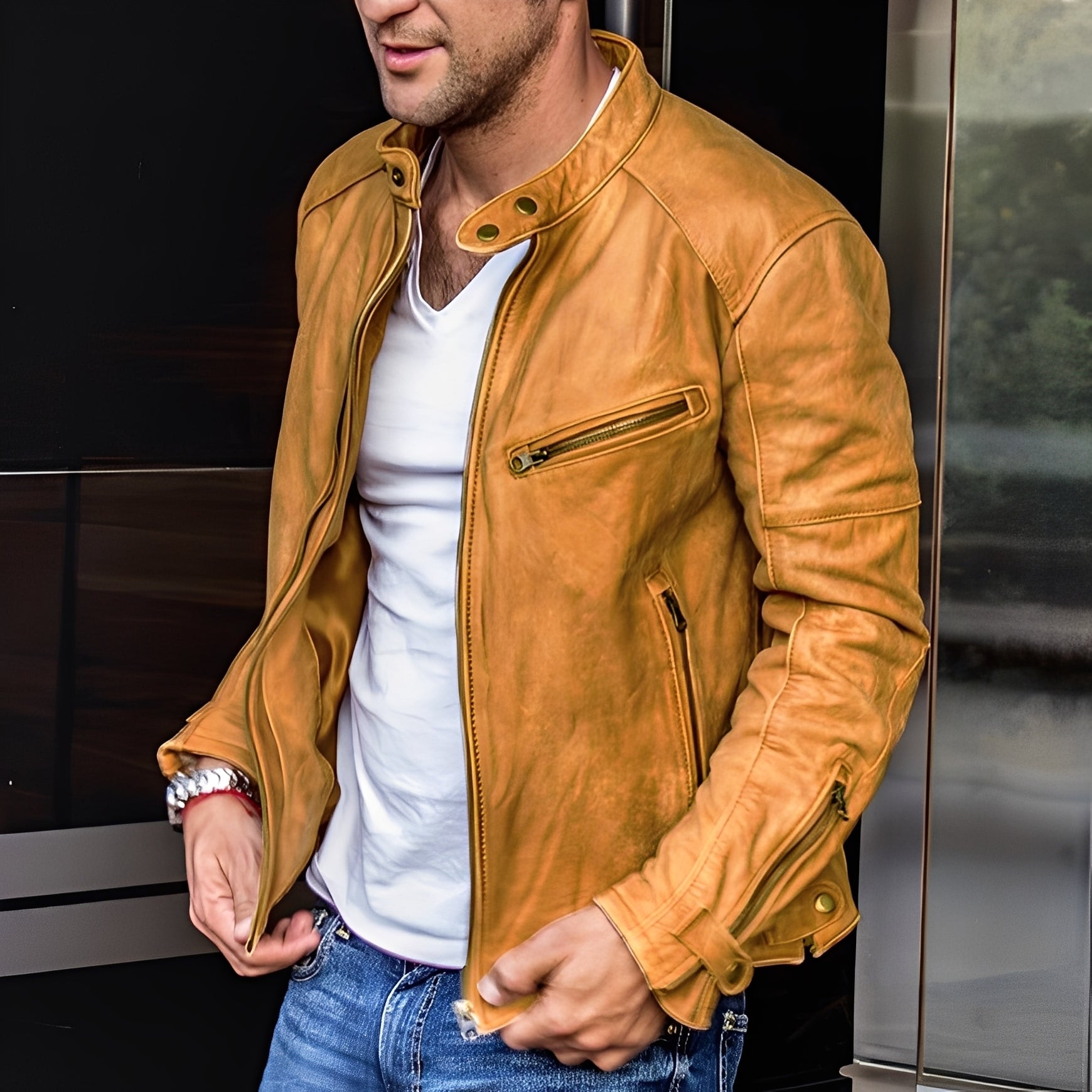 Hayden - Classic Leather Jacket with Zip Pockets for Men