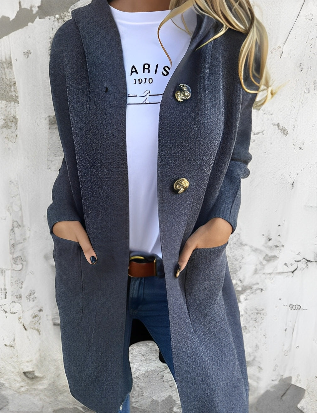 Kimmie - Casual long cardigan with hood for women