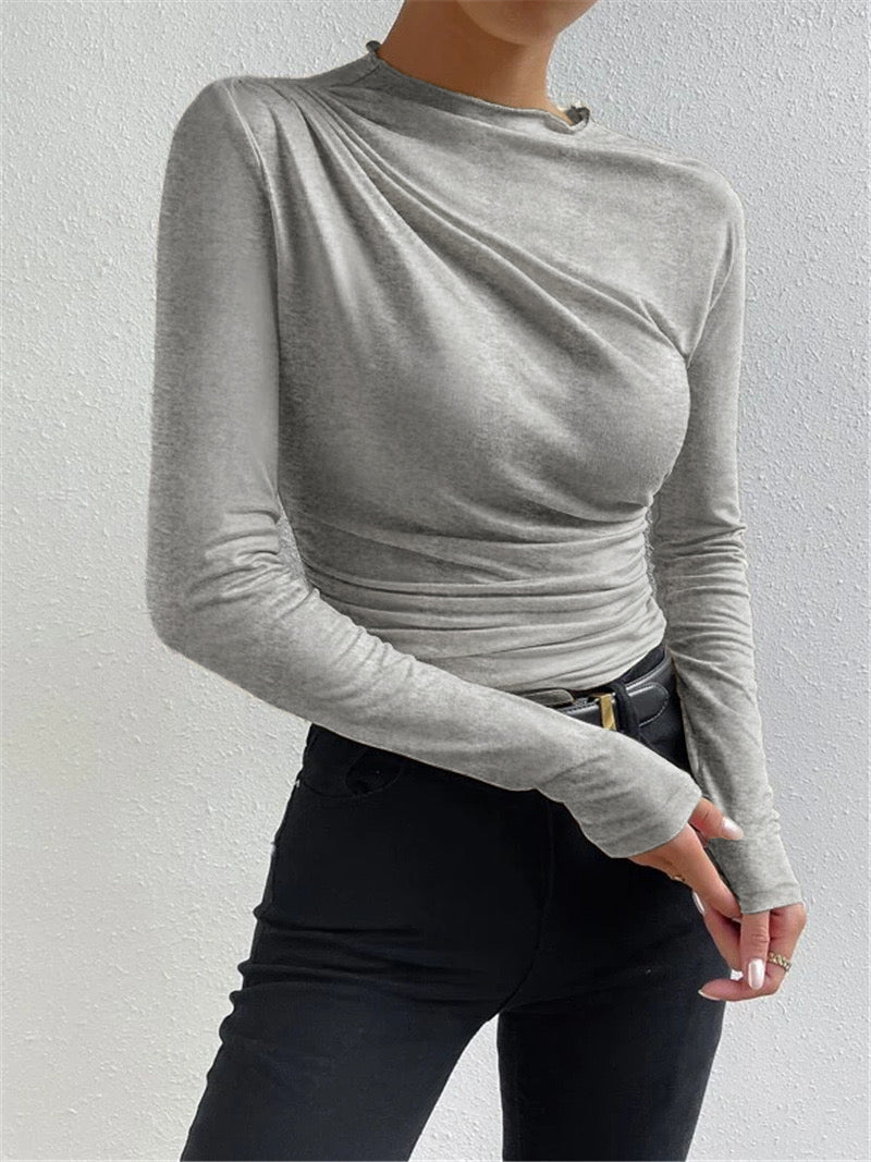 Livia – Long Sleeve Shirt with Pleats
