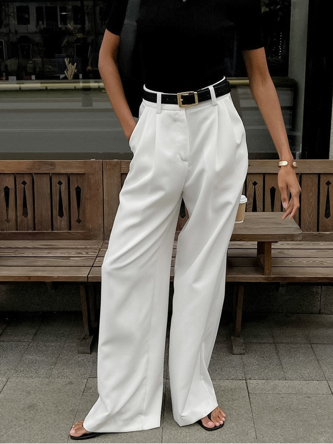 Marlene – Wide Fabric Pants Without Belt