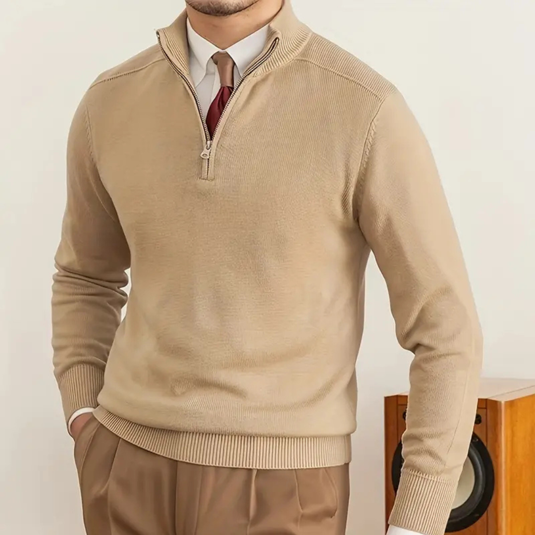 Olivier - Cotton Sweater with Half Zip
