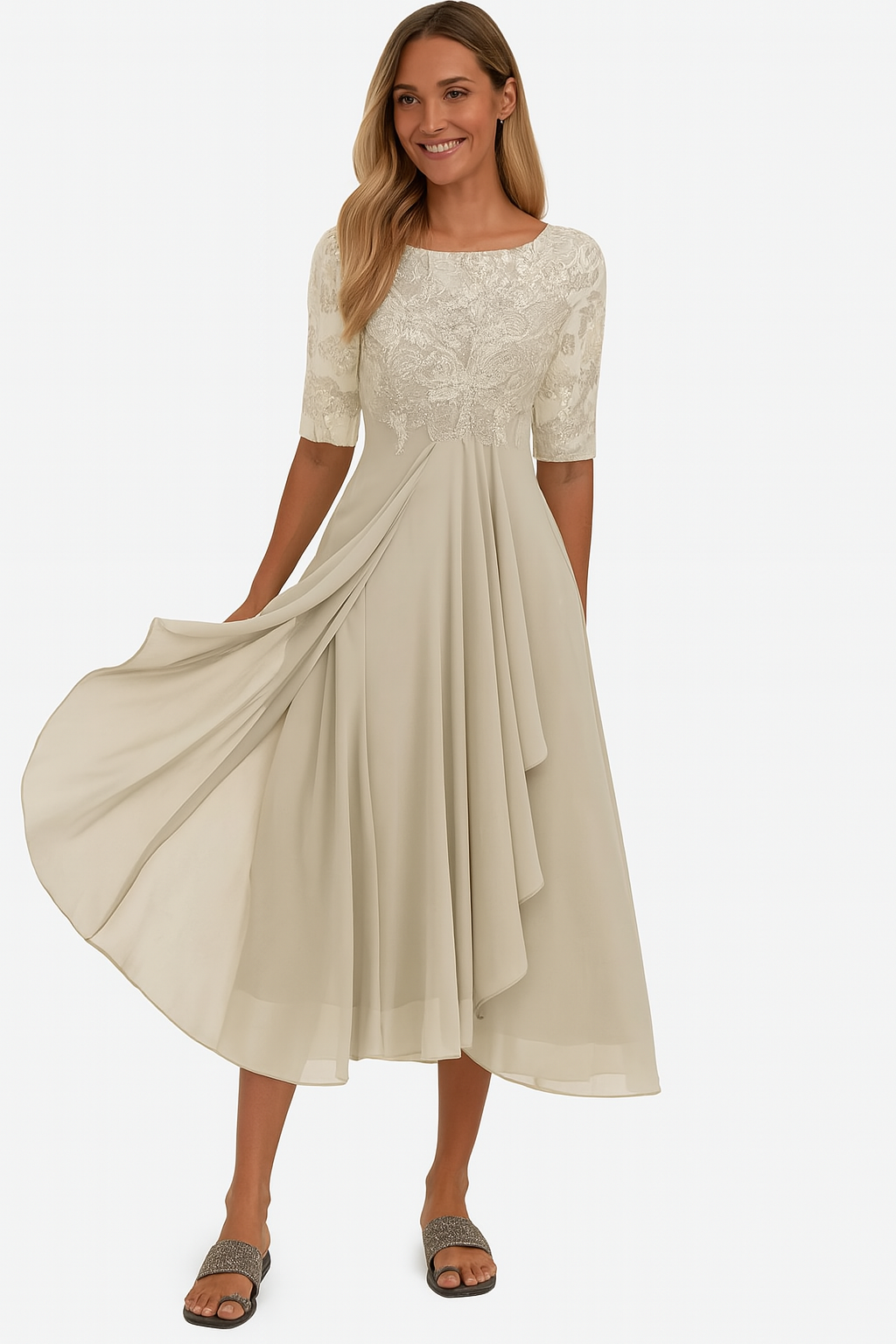 Ximena - Elegant Women's Lace Dress Knee Length