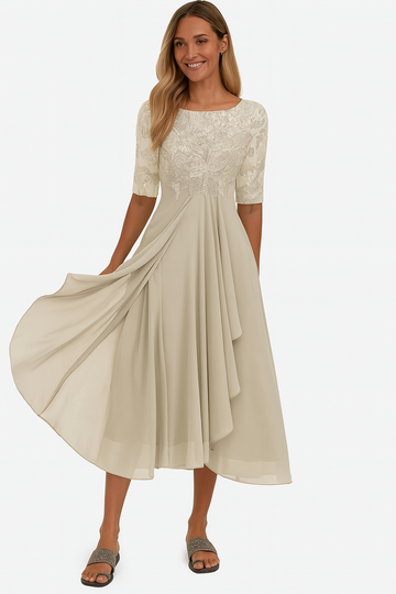 Ximena - Elegant Women's Lace Dress Knee Length