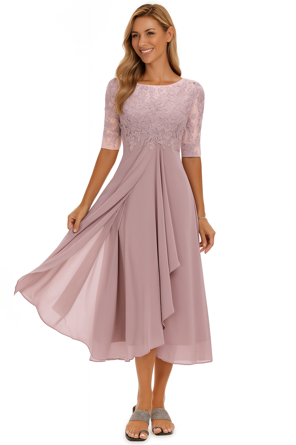 Ximena - Elegant Women's Lace Dress Knee Length
