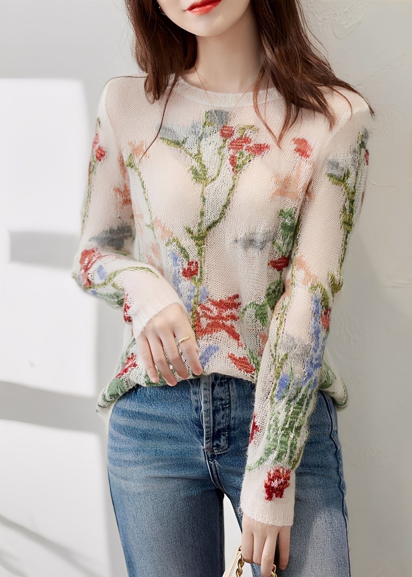 Gisselle - Stylish Knit Sweater with Floral Pattern for Women