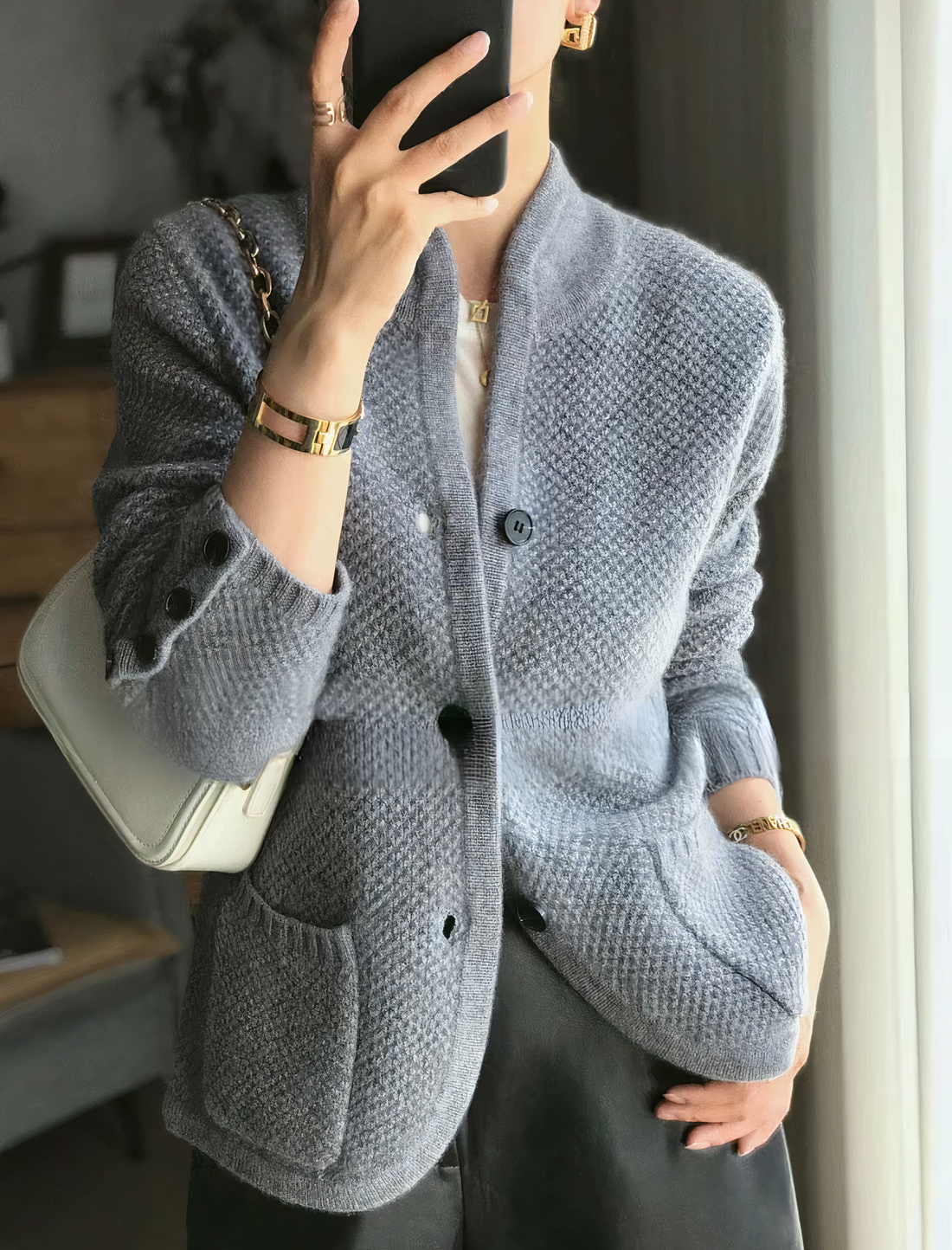 Carissa - elegant cashmere cardigan with button placket for women
