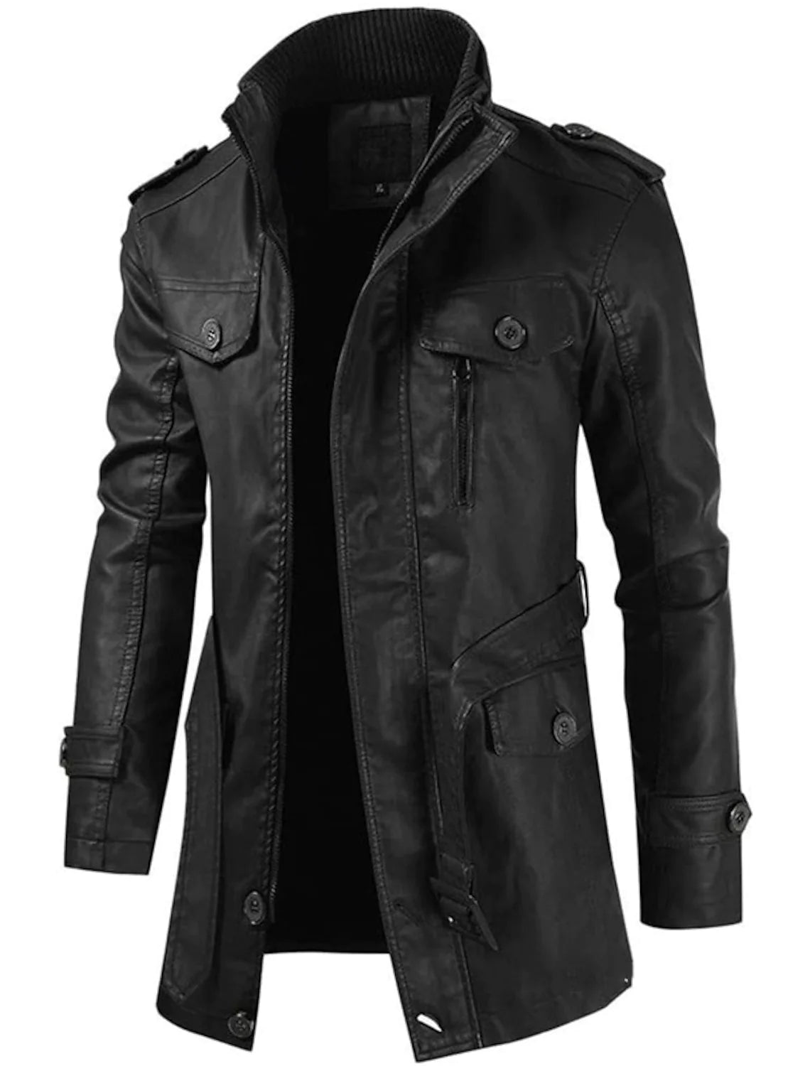 Brook - Sturdy Long Leather Jacket Men