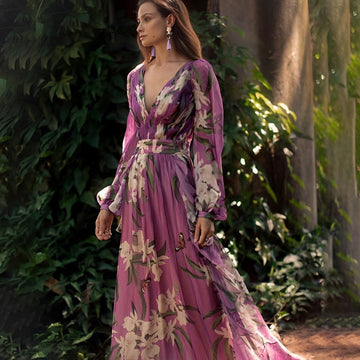 Theia - Flower Chiffon Dress Light Flowing