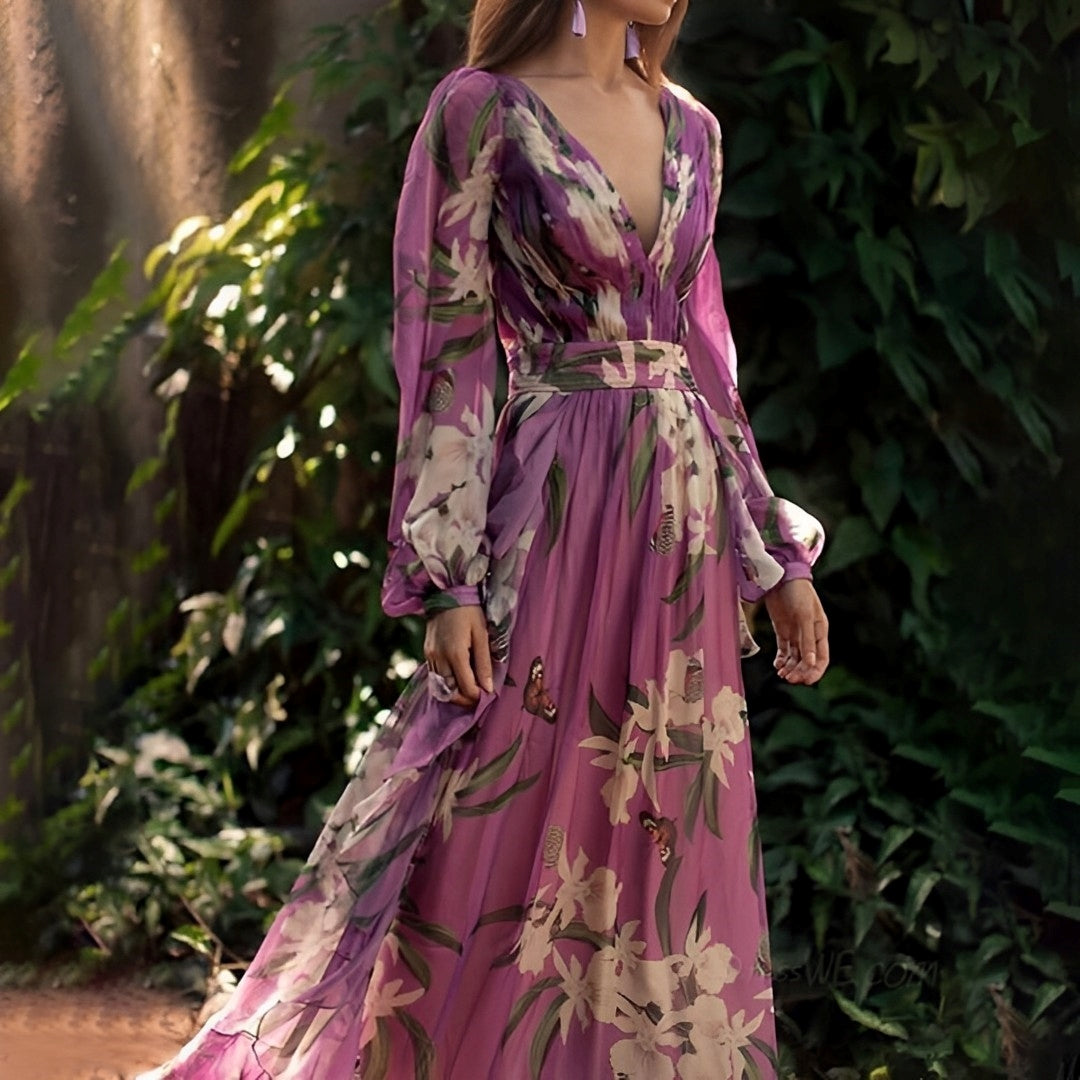 Theia - Flower Chiffon Dress Light Flowing