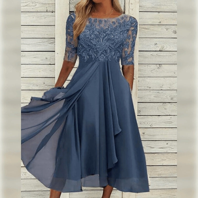Yara - Elegant Lace Chiffon Midi Dress