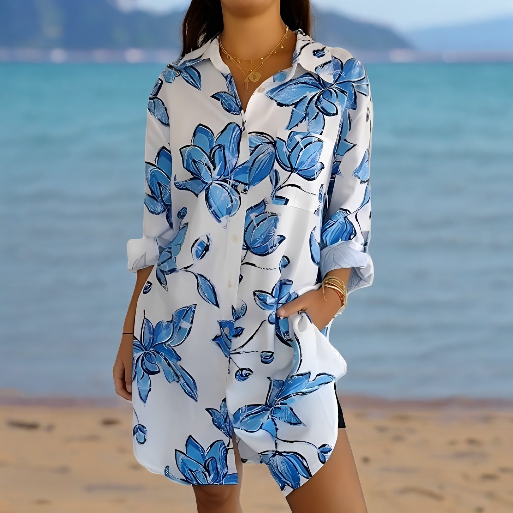 Hollie - Classic Shirt Dress with Print for Women