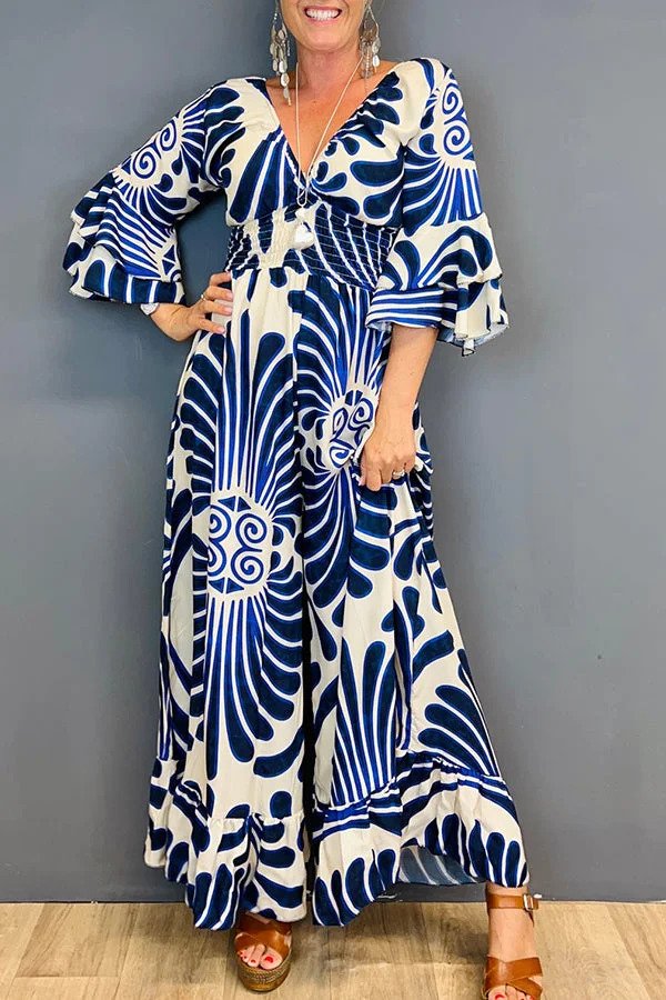 Elvira - Vintage Overall with Floral Pattern and Ruffle Sleeves