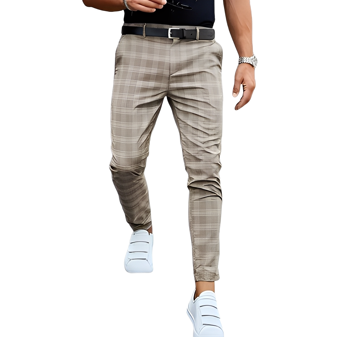 Deacon - Casual Slim-Fit Pants with Check Pattern for Men