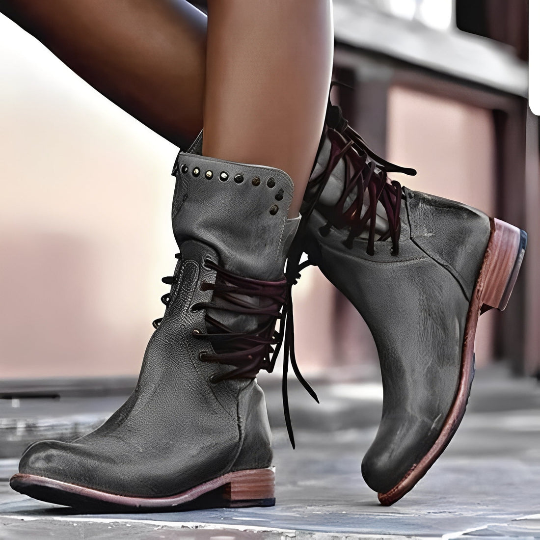 Lenora - Retro Leather Boots with Low Heel for Women