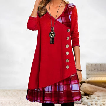 Shawnee - Casual Patchwork Dress with Check Pattern for Women