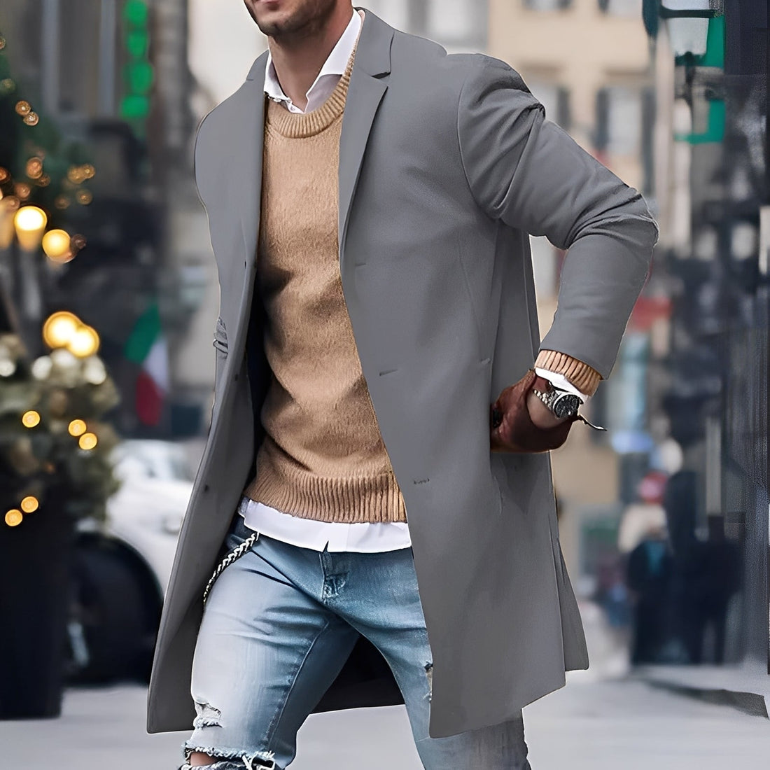 Landen - Elegant Trench Coat with Notch Collar for Men