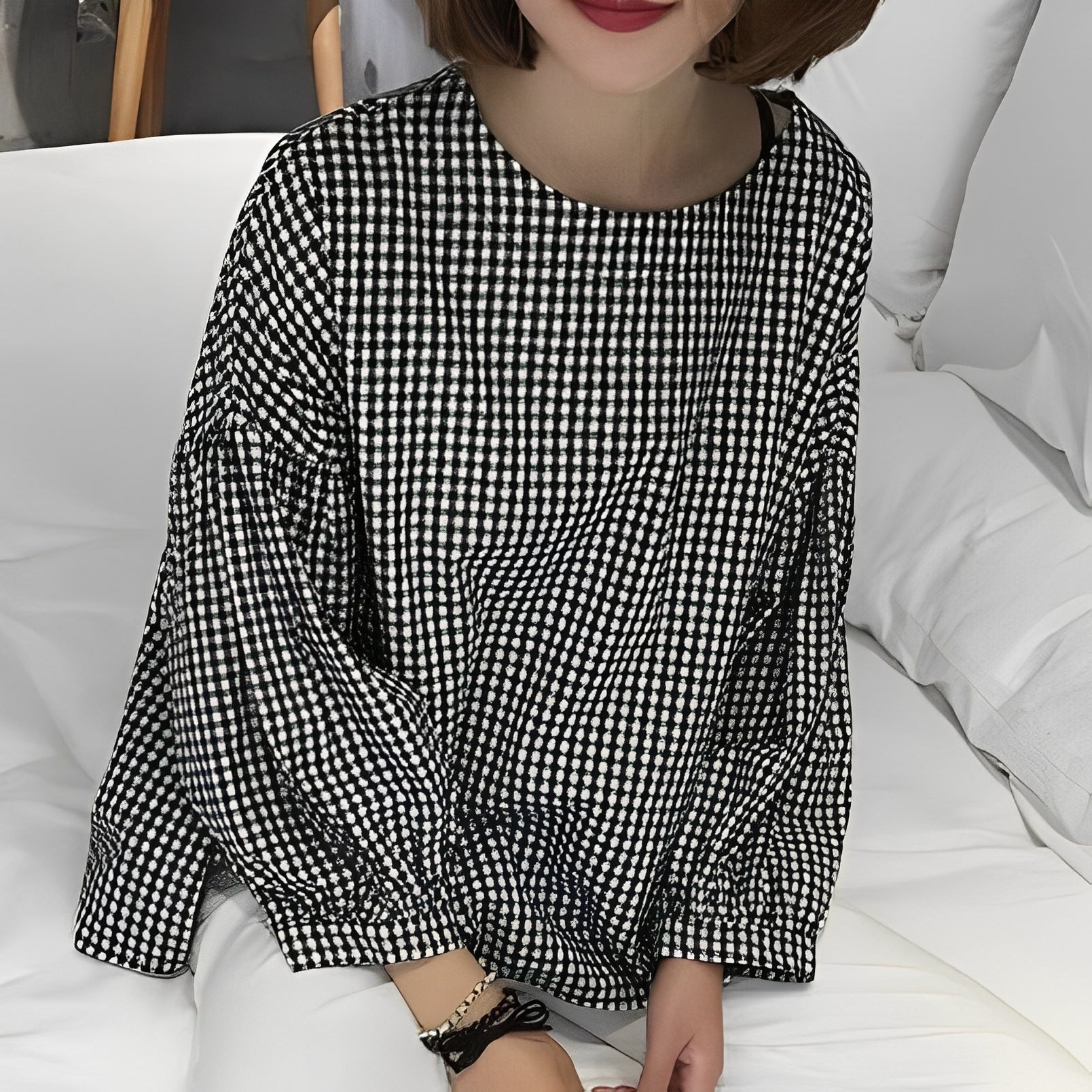 Tahlia - Casual Check Shirt with Asymmetric Design for Women