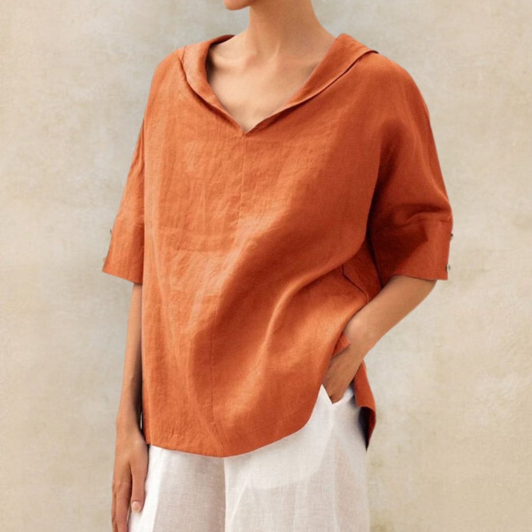 Lina - Casual Linen V-Neck Shirt Women Top