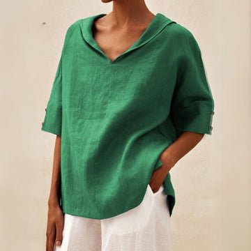 Lina - Casual Linen V-Neck Shirt Women Top
