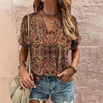 Flamara - Women's Blouse, V-Neck, Loose Boho Fit