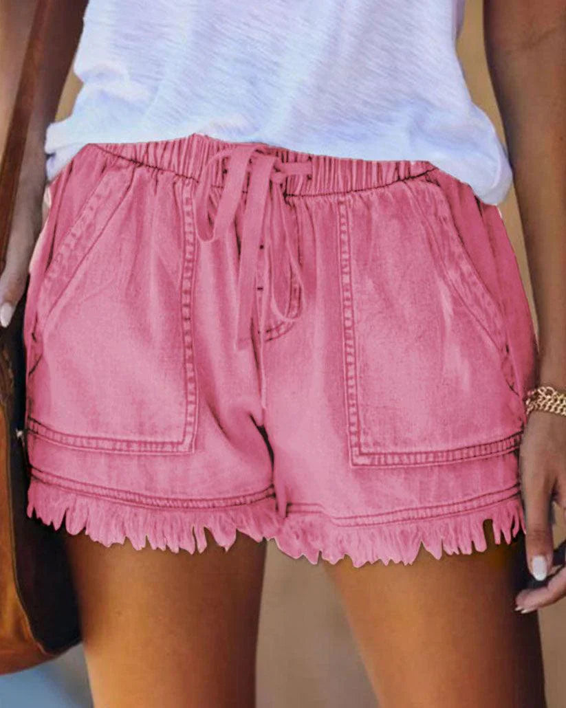 Viviana - Solid Denim Shorts with Drawstring