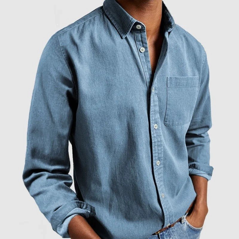 Nathan - Casual Long Sleeve Shirt with Revere Collar for Men