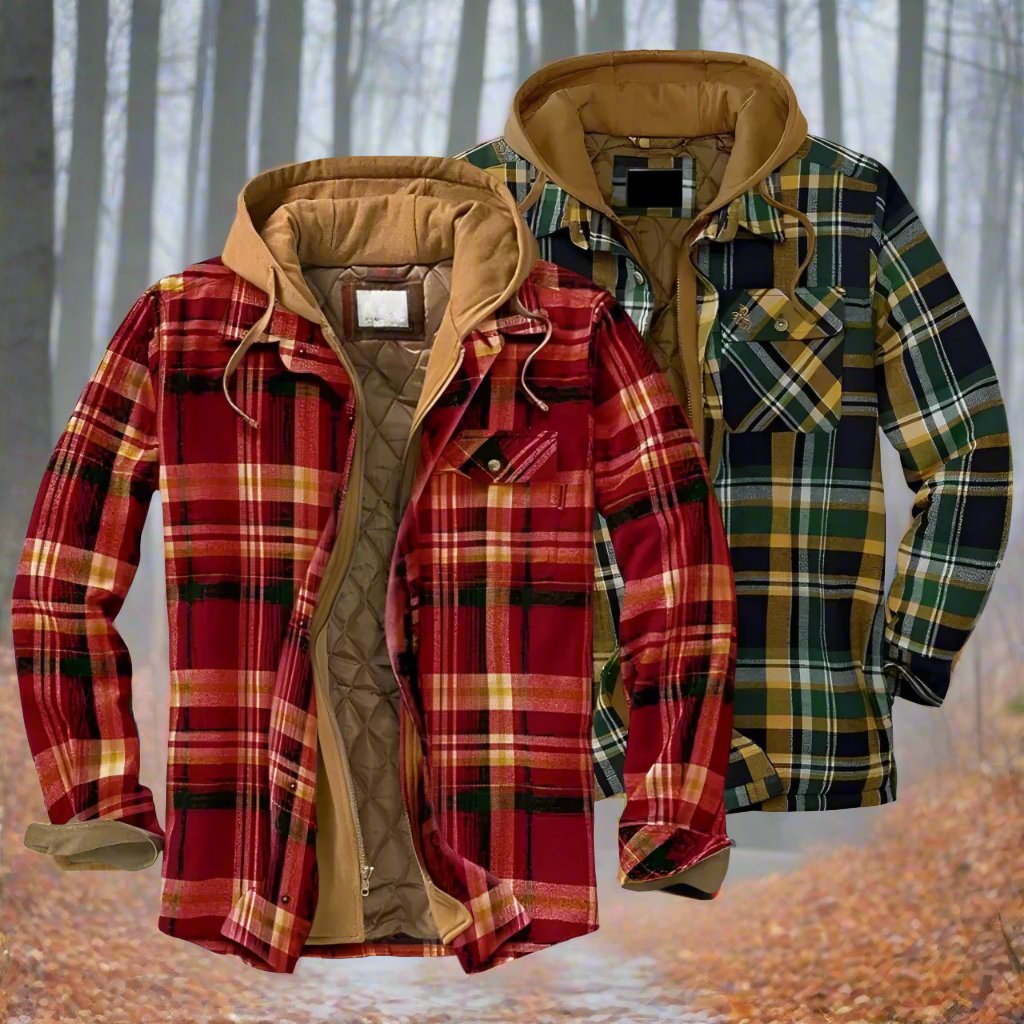 Bronson - Warm Hooded Jacket with Check Pattern for Men
